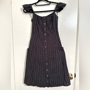 EUC LULUS Pinstripe Convertible Off The Shoulder Smocked Dress